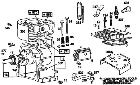 Cylinder Assembly Diagram and Parts List for 135200  Briggs and Stratton Engine